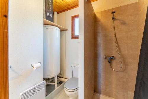 une petite salle de bain avec toilettes et douche dans l'établissement Gite Lavande, à Mirabel-aux-Baronnies