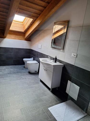 a bathroom with a sink and a toilet at Pensiunea Casa de pe Vale in Vulcan