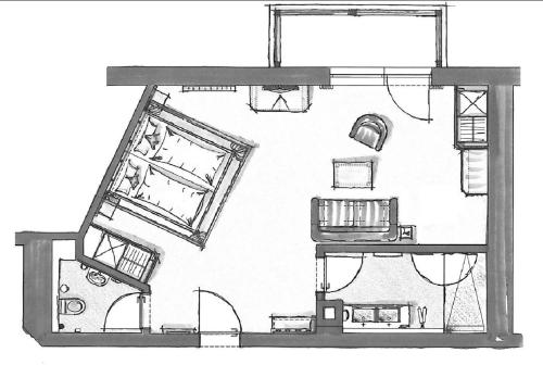 a black and white drawing of a floor plan at Wellness & Naturresort Reischlhof in Wegscheid