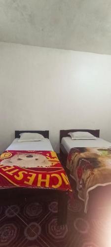 two beds sitting next to each other in a room at Vernando Homestay in Bajawa