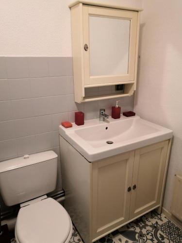 une salle de bain avec des toilettes blanches et un lavabo dans l'établissement A l'Atelier Montplaisir, à Lyon