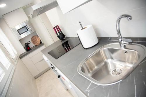 una cucina con un lavello e un piano di lavoro di Pregonero Urban Suites - Amarillo a Soria