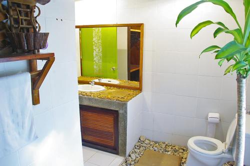 a bathroom with a sink and a toilet and a mirror at Areeya Phuree Resort Thaton in Mae Ai