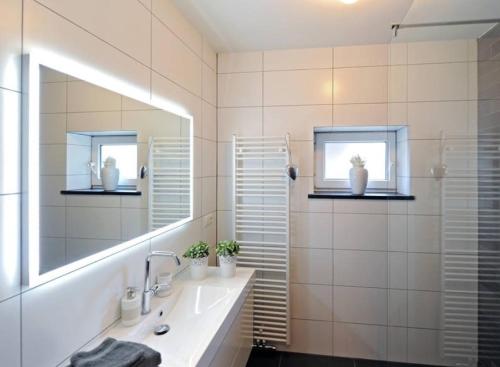 a bathroom with a sink and a mirror at Op Geneijgen in Grathem
