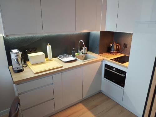 Η κουζίνα ή μικρή κουζίνα στο Apartament Grey 52, 3 min od plaży, basen, plac zabaw, darmowy parking!