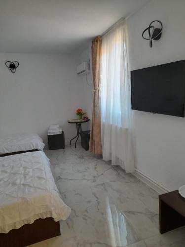エフォリエ・ノルドにあるCamere de închiriat Darius 16 , 2 camereのベッドルーム1室(ベッド1台、壁掛けテレビ付)