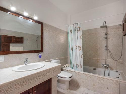 een badkamer met een wastafel, een toilet en een douche bij Angel Serenity Villa in Kampos Paros