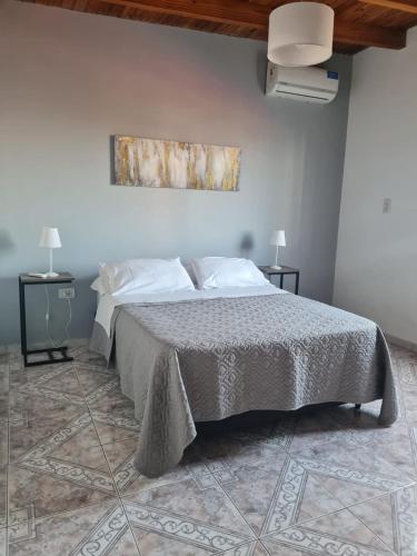 Un dormitorio con una cama y un cuadro en la pared. en Vista Malbec II, en Ciudad Lujan de Cuyo