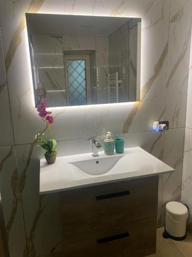 a bathroom with a sink and a mirror at casa esmeralda in Naples