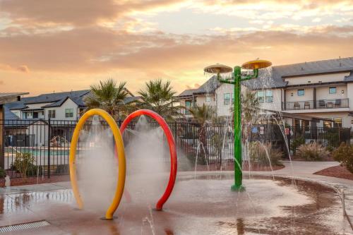 three water fountains in a fountain in a park at Ocotillo Springs Resort 45 l Brand New Property, Private Pool, Hot Tub, & Community Pool in Santa Clara