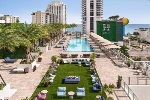 an overhead view of a pool at a resort at Hyde Beach by Zelloo in Hollywood