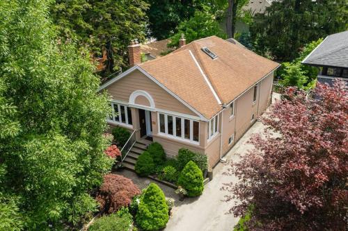 an overhead view of a house with a garden at Picturesque & Serene Gem in Port Credit - Steps to Lake - Backyard in Mississauga