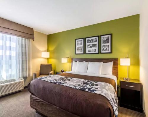a hotel room with a bed and a window at Sleep Inn & Suites in Pleasanton