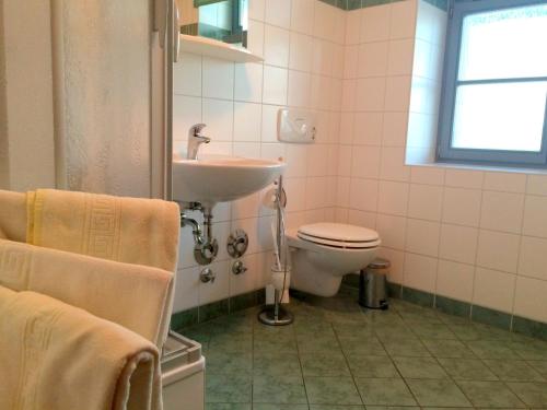 ein Bad mit einem Waschbecken und einem WC in der Unterkunft Sonnenhof in Bad Elster