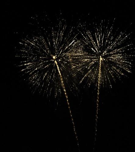 a fireworks display in the sky at night at Apartaments El Sorrall in Blanes