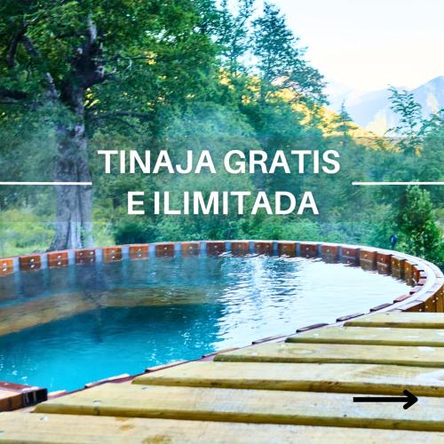 a large pool of water with the words timaruaris eliminate elim at Refugio entre Montañas - Malalcahuello in Malalcahuello
