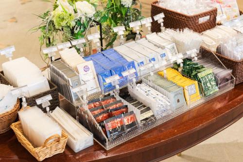 a lego model of a train on a table at Hotel Sunroute Niigata in Niigata