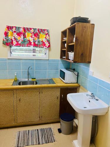 a small kitchen with a sink and a sink at Qua Roviana Accommodation in Munda