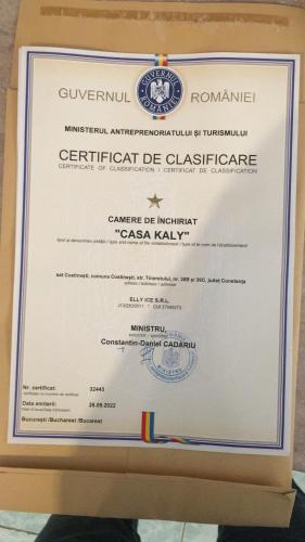 Certifikát, hodnocení, plakát nebo jiný dokument vystavený v ubytování Casa Kaly