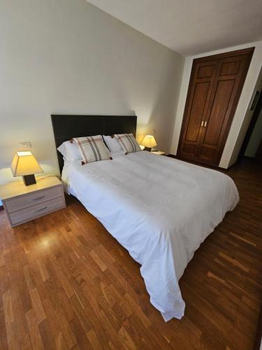 una camera da letto con un grande letto bianco con due lampade di Apartamento en Lardero 4 Pax, parking incluido a Lardero