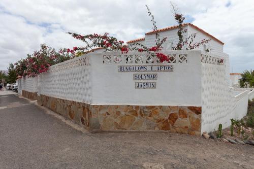 a white wall with flowers on top of it at Solymar Jasmin A8 in Costa Calma