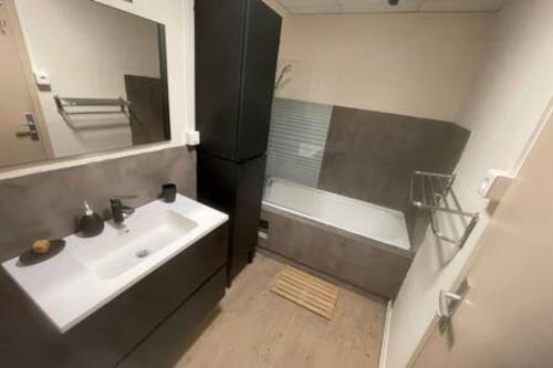 un bagno con lavandino e vasca da bagno di Bel appartement en cœur de ville a Agen