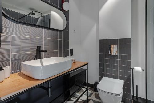 a bathroom with a sink and a toilet at Osada Przystanek Czorsztyn in Czorsztyn