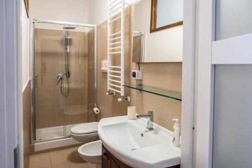 a bathroom with a sink and a shower and a toilet at Casetta Vacanze in Frasso Telesino