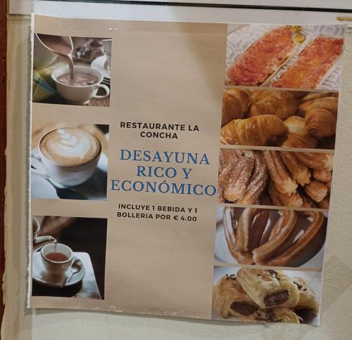 Un collage de imágenes de diferentes pasteles y café. en Hostal New Life Madrid, en Madrid