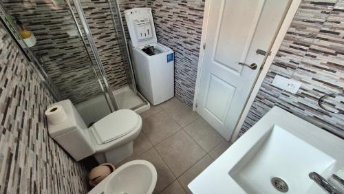 a small bathroom with a toilet and a sink at Appartamento Altamar Las Americas in Playa de las Americas