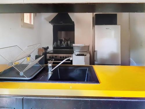 Il comprend une cuisine équipée d'un évier et d'une cuisinière. dans l'établissement Studio avec terrasse et jardin, à Aix-en-Provence