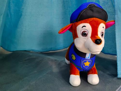 a stuffed animal of a dog wearing a uniform at 张家界大庸家民宿天门山索道站店DYJ Residential hostel in Zhangjiajie