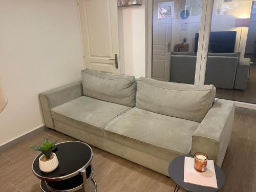 un salon avec un canapé et une table dans l'établissement La girafe, à Sannois