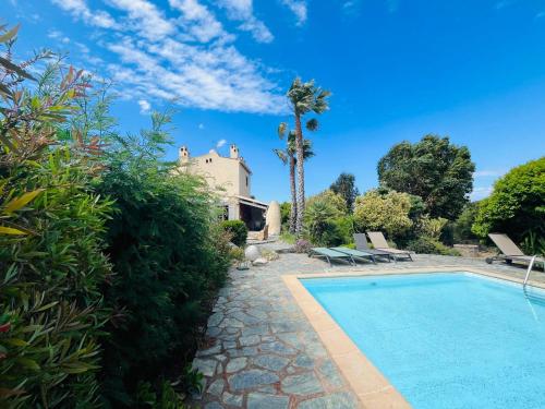 une villa avec piscine et palmier dans l'établissement Villa Piscine CALVI, à Calvi
