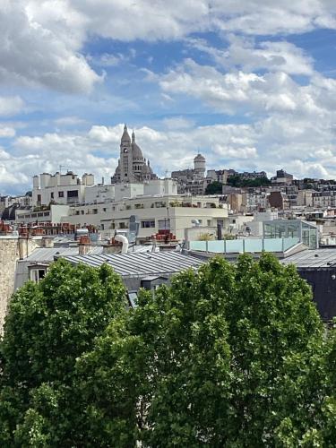une vue d'une ville avec des bâtiments et des arbres dans l'établissement Romantic, à Paris