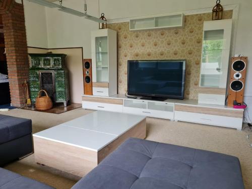 a living room with a tv and a couch at NordseeResort Hotel & Suite Arche Noah in Horumersiel
