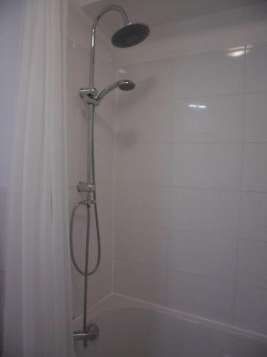 une douche avec pommeau de douche dans une salle de bain dans l'établissement LE COSY STRASBOURGEOIS tram à 2' et GARE ou CHU Hautepierre à 5', à Strasbourg