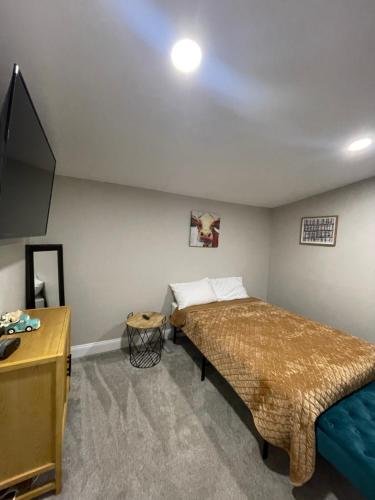 a bedroom with a bed and a flat screen tv at Serenity away from the big city in Amelia