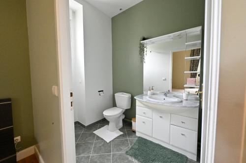 a bathroom with a toilet and a sink and a mirror at Villa MANSART in Ver-sur-Launette