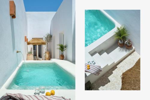 two pictures of a swimming pool in a house at Casa nueva con piscina privada y solárium in Alcalá de Guadaira