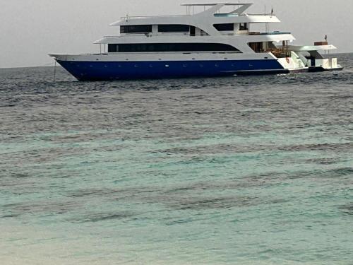 a large blue and white boat in the water at Maldives Safary Tours in Male City