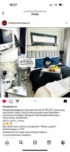 a collage of photos of a bedroom with a bed and a table at Apartamenty BLUE BALTIC SPA Jacuzzi & Sauna MORZE in Chłopy