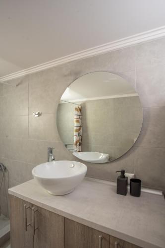 a bathroom with a sink and a mirror at Billy's Luxury Apartment in Vlikhón