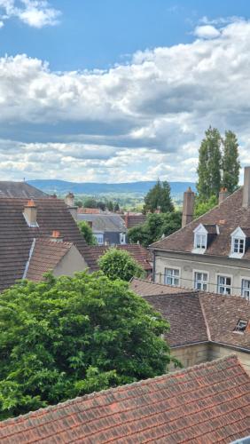 a view of roofs of houses in a town at L'Arbre Voyageur in Autun