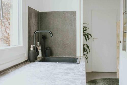 a kitchen with a sink and a faucet at Boutique 2br Apt With Garden At Fontys in Tilburg