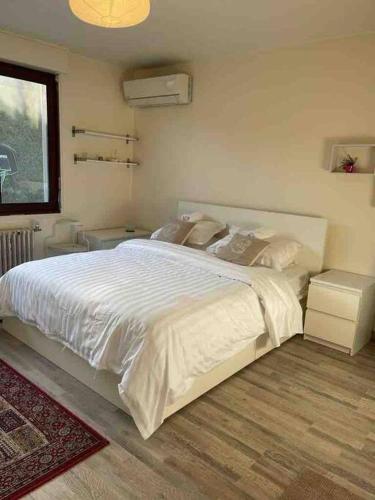 une chambre avec un grand lit blanc et une fenêtre dans l'établissement Perfect place for a holiday !, à Prévessin-Moëns