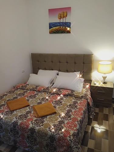 a bedroom with a bed with two mats on it at Petra Planet in Wadi Musa