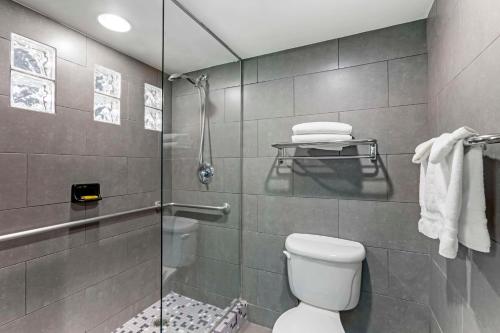 a bathroom with a toilet and a glass shower at Best Western Plus Sundial in Scottsdale