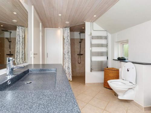 a bathroom with a sink and a toilet in it at 5 star holiday home in Hadsund-By Traum in Hadsund