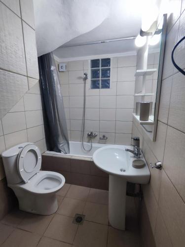 a bathroom with a toilet and a sink at Sozopoli Seaview in Sozopoli